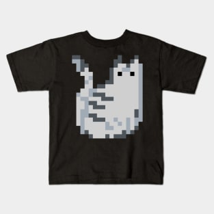 Cat Pixel Art - grey dark Kids T-Shirt